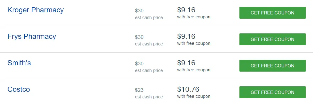 goodrx prices for phentermine with the cheapest price showing $9.16 cents for a 1 month supply. 