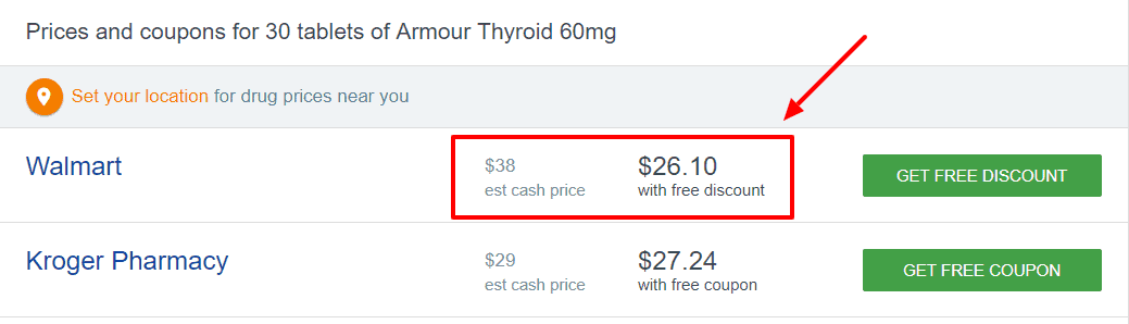 cost of armour thyroid for a 30 day supply