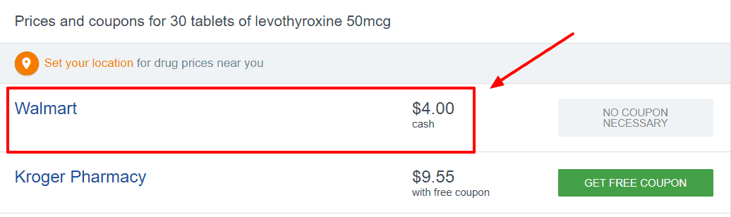 price of generic levothyroxine