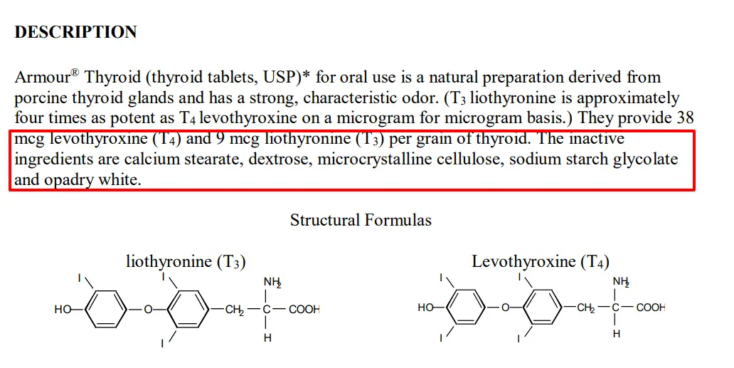 inactive ingredients in armour thyroid tablet