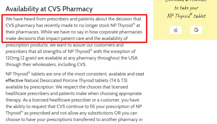 CVS no longer carries NP Thyroid CVS no longer carries NP Thyroid