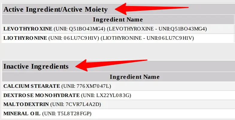 active and inactive ingredients found in NP thyroid