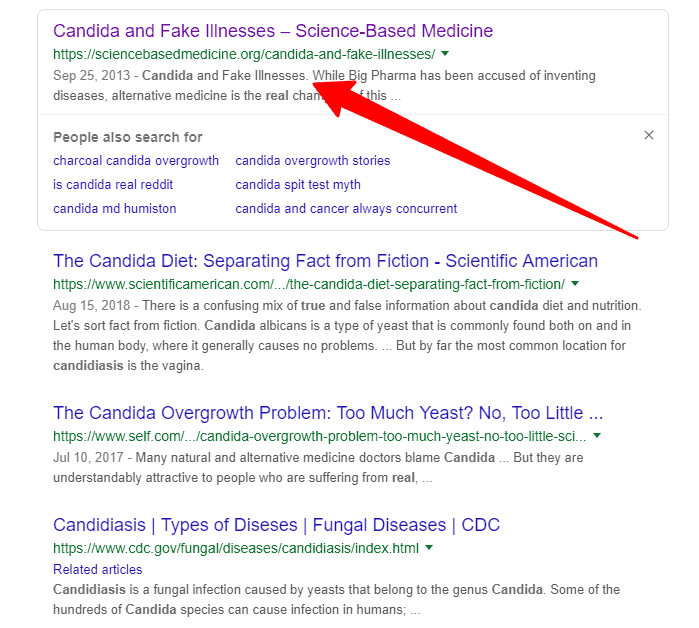 candida search results on google