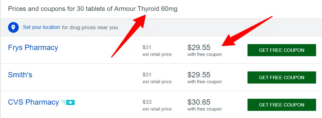 cash price of armour thyroid