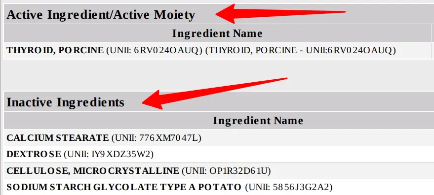 inactive and active ingredients found in armour thyroid