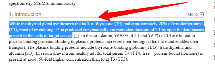 production of T4 and T3 from the healthy thyroid gland