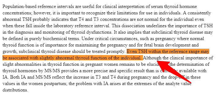 TSH within the reference range still may require treatment in pregnant women