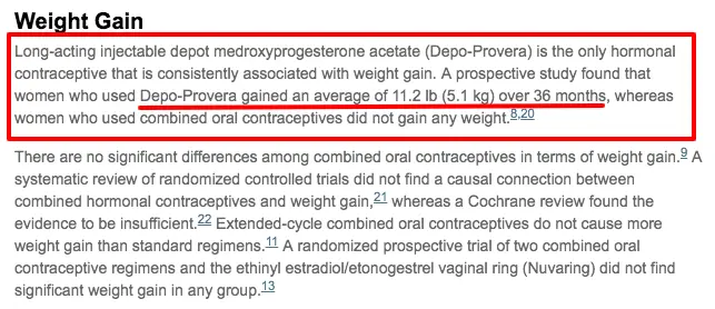 weight gain in OCP use