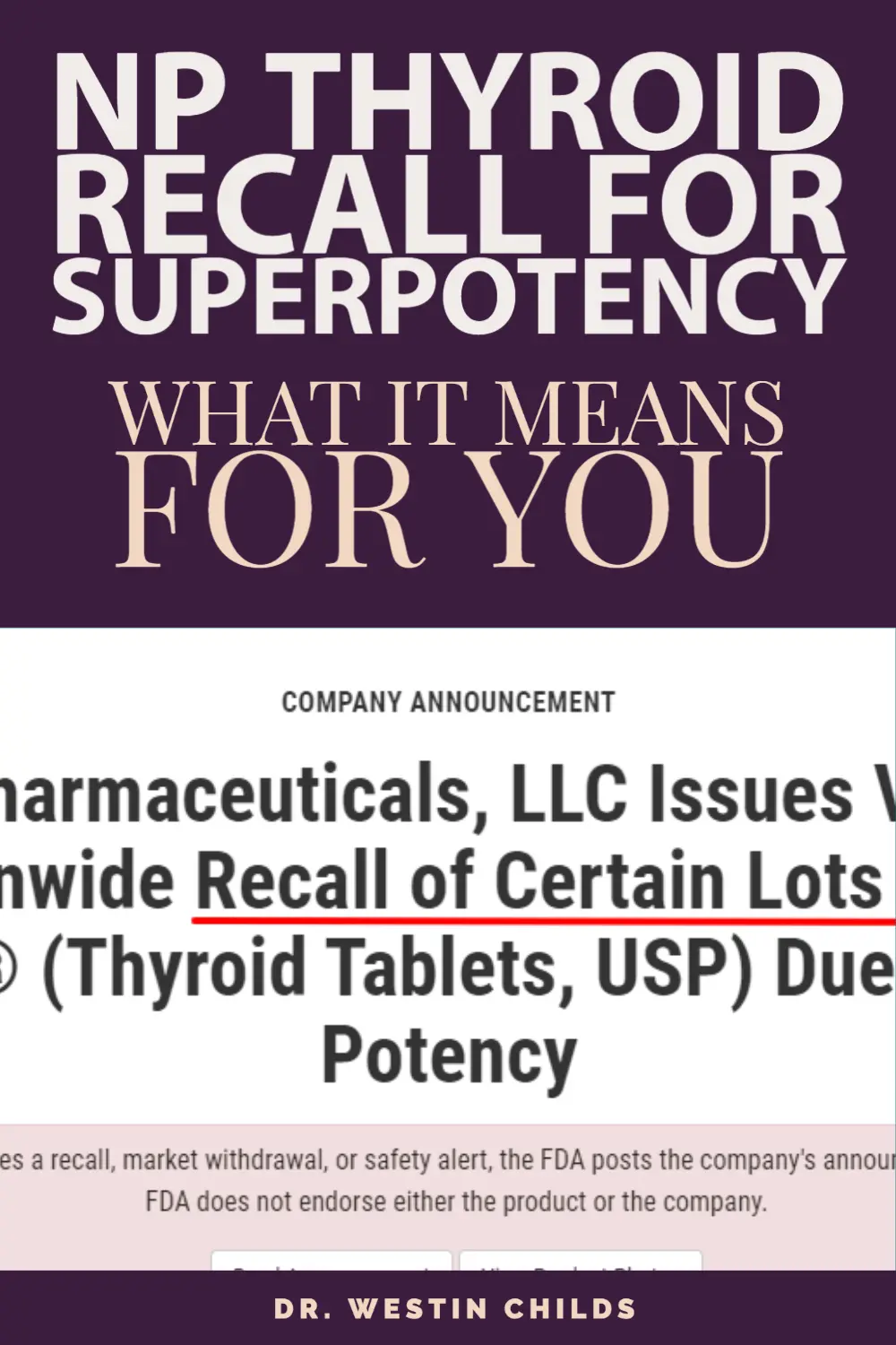 NP thyroid recall for superpotency pin