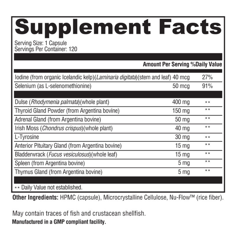 supplement fact panel thyroid glandular ingredients