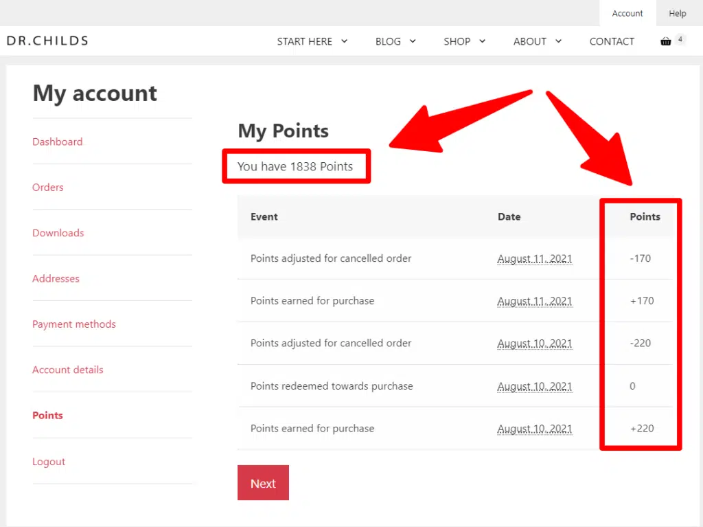 points page dr. westin childs example