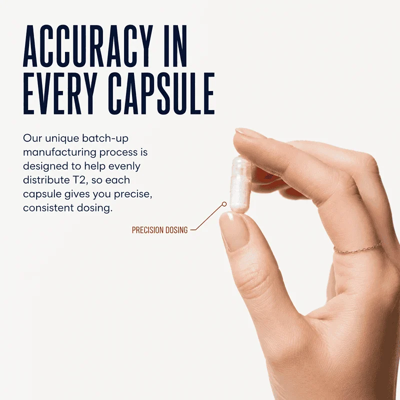 essential t2 provides accurate t2 in every capsule with our batch up manufacturing process