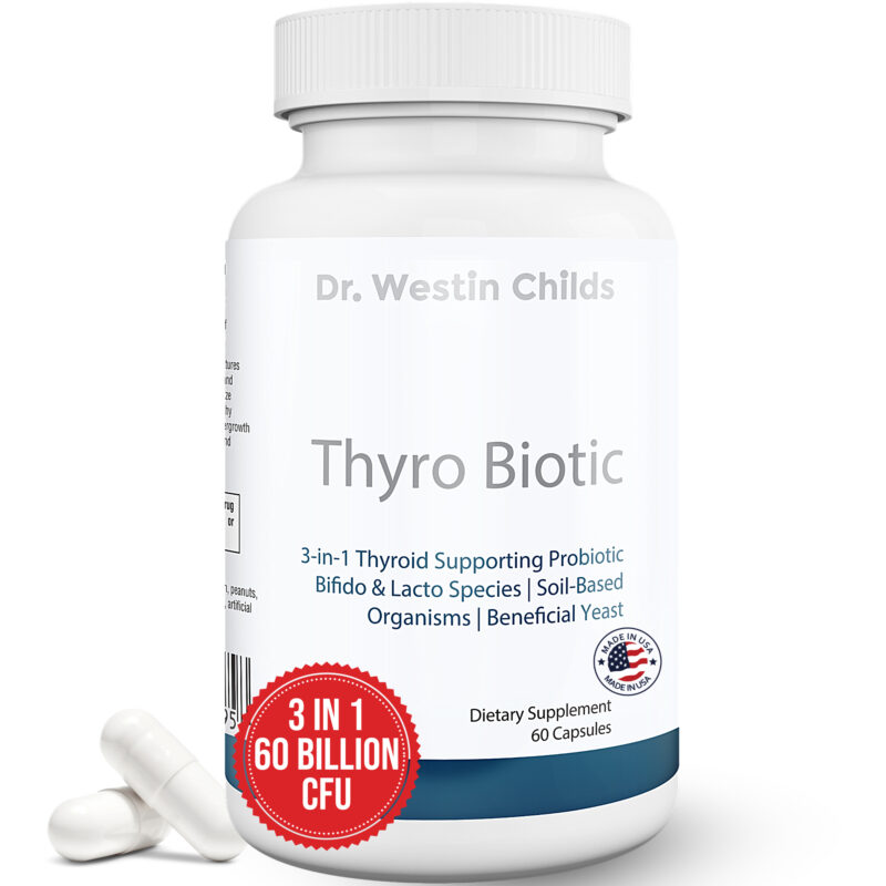 thyro biotic is a 3 in 1 probiotic for thyroid patients with soil based organisms, beneficial yeast, and bifido and lacto strains