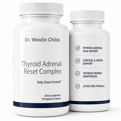 Thyroid Adrenal Reset Complex bottles with cortisol and stress support for hypothyroid and Hashimoto's patients