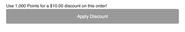 The checkout points message and Apply Discount button showing 1,000 points available for a 10 dollar discount.