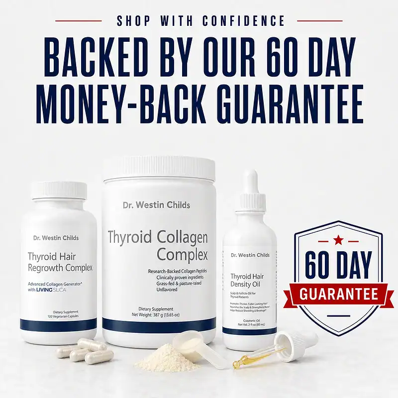 Hair, Skin & Nails Beauty Stack products with capsules, collagen powder, hair oil dropper, and a 60-day money-back guarantee.