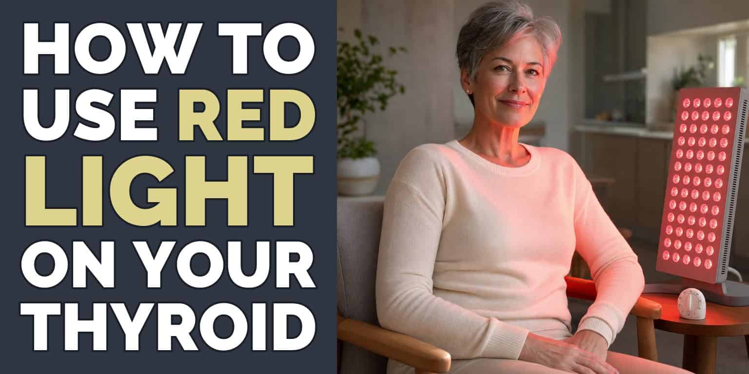Woman seated in front of a red light therapy panel with a timer beside her, following a red light therapy protocol