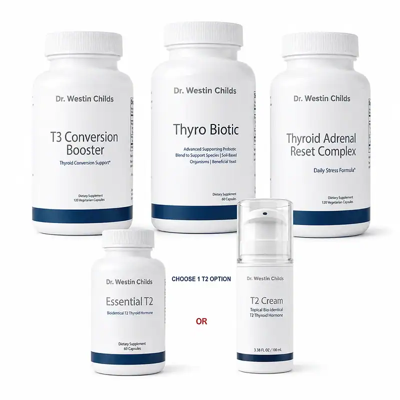 Hypothyroid Energy and Metabolism Support Stack with T3 Conversion Booster, Thyro Biotic, Thyroid Adrenal Reset Complex, and T2 support options