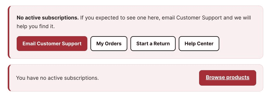Current subscriptions area in a Dr. Westin Childs customer account