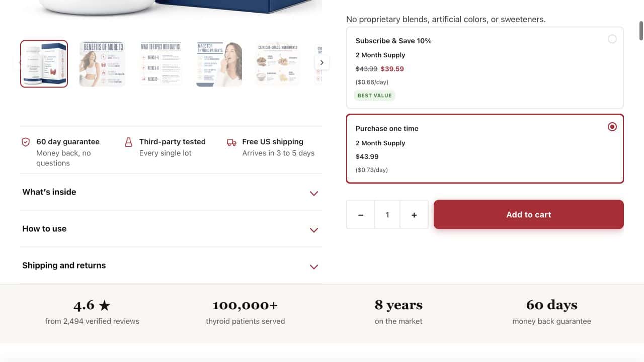 Current product page showing purchase options and the Add to cart button