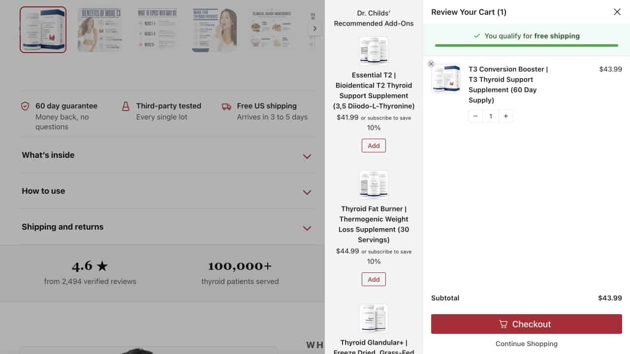 Current side cart showing one product and the Checkout button