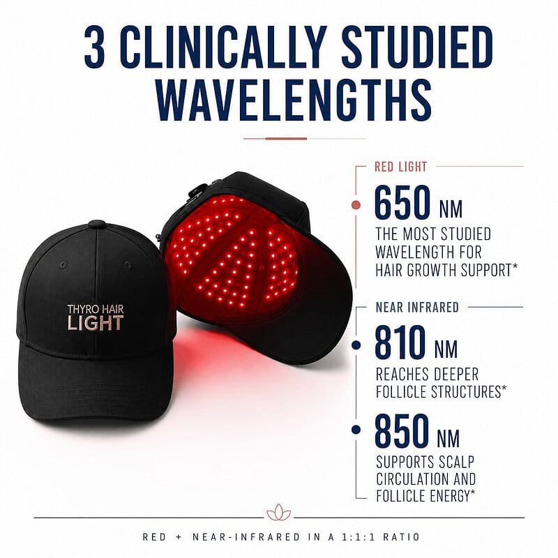 Thyro Hair Light triple spectrum with 650 nm red light plus 810 nm and 850 nm near-infrared wavelengths