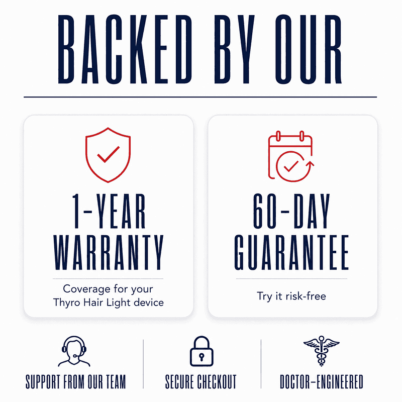 Thyro Hair Light backed by a 1-year warranty and a 60-day money-back guarantee