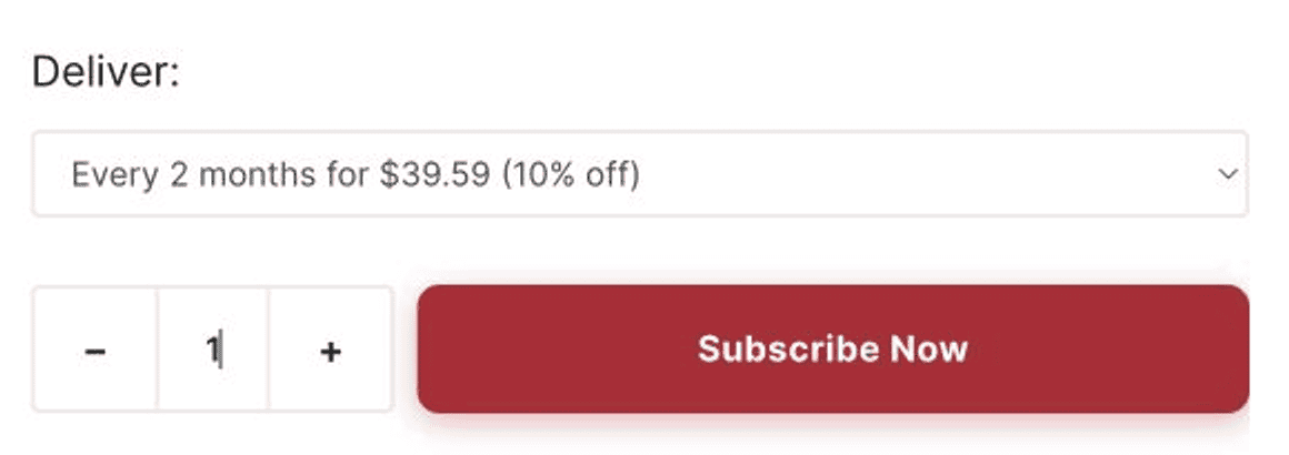 Current delivery schedule, quantity, and Subscribe Now controls