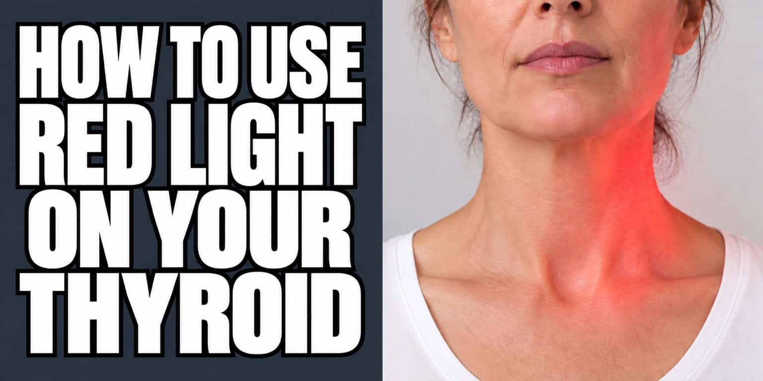 Close-up of a woman's neck illuminated by red light, with the headline How to Use Red Light on Your Thyroid.