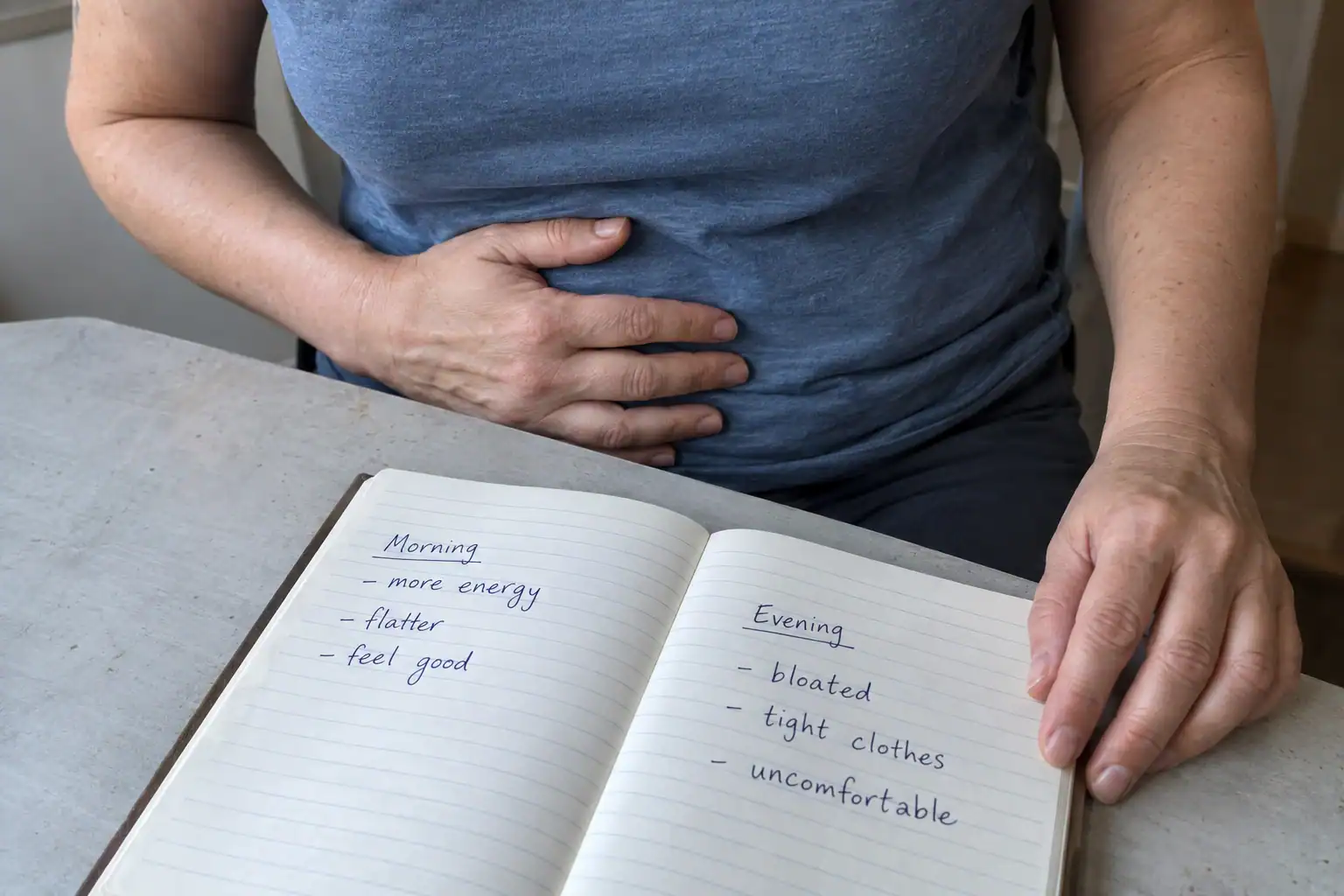 Woman recording morning and evening symptoms in her diary