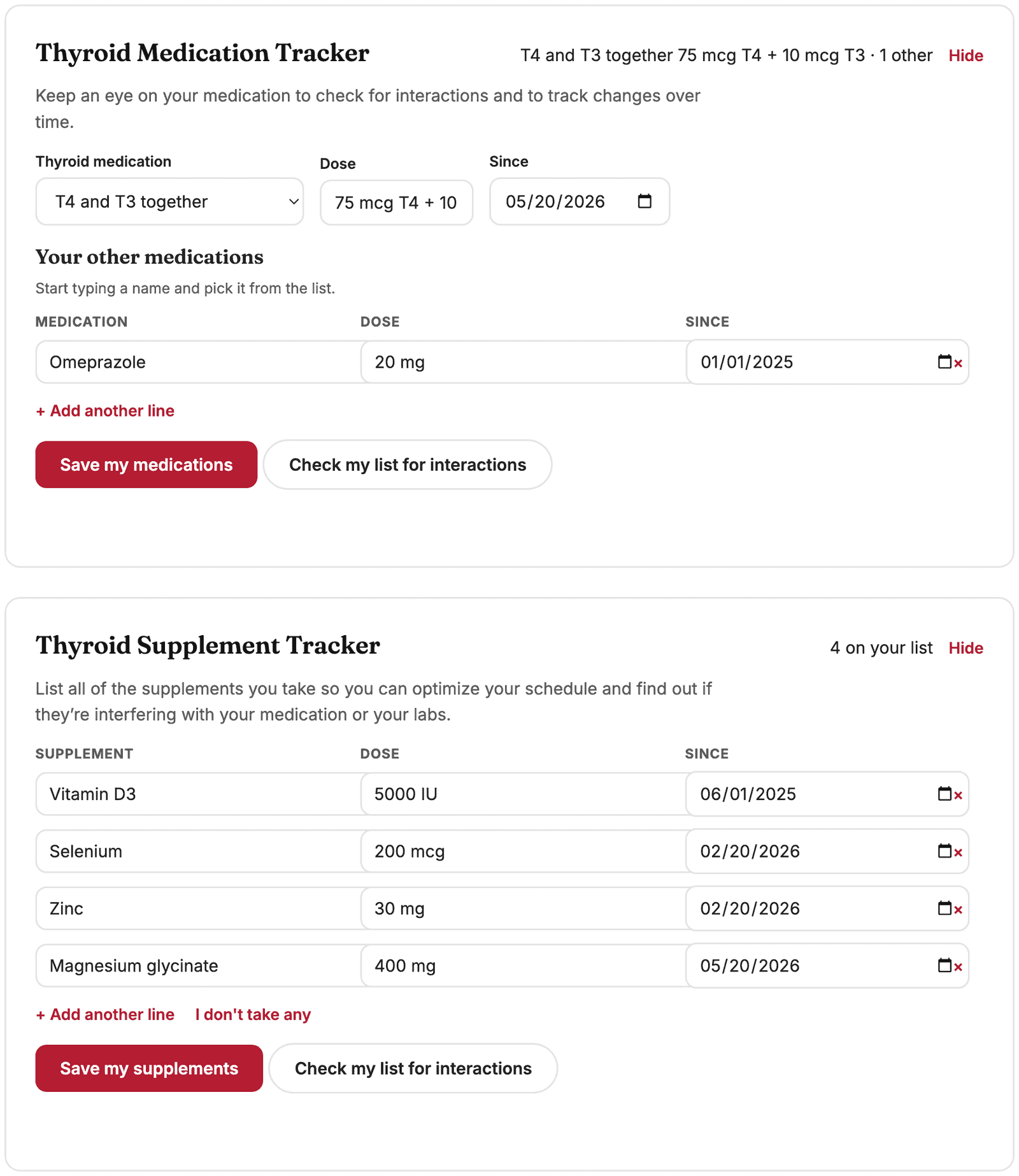 Thyroid Medication Tracker and Supplement Tracker with an interaction checker