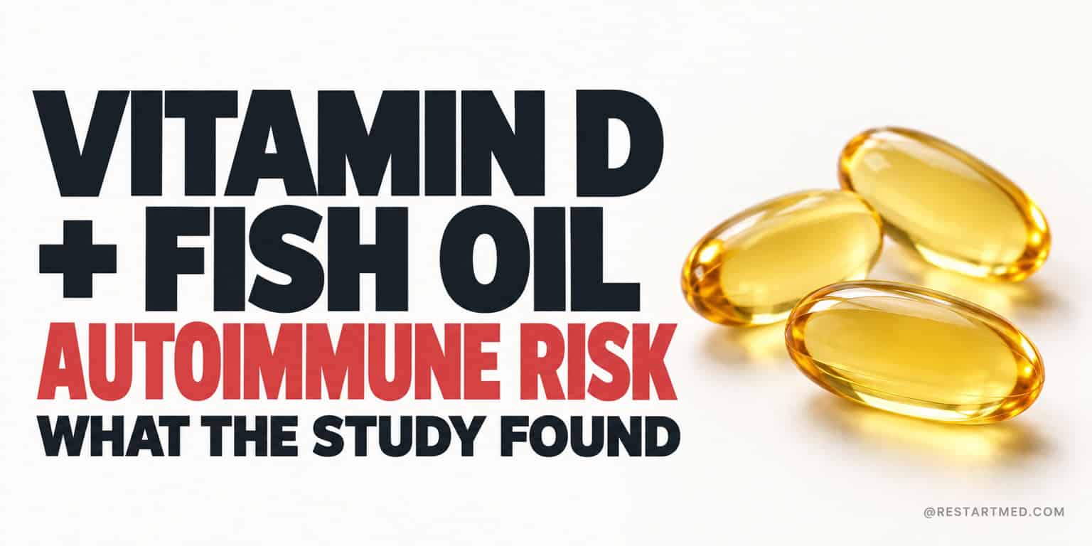 Vitamin D and fish oil: what the study found about autoimmune risk, with golden softgel capsules.