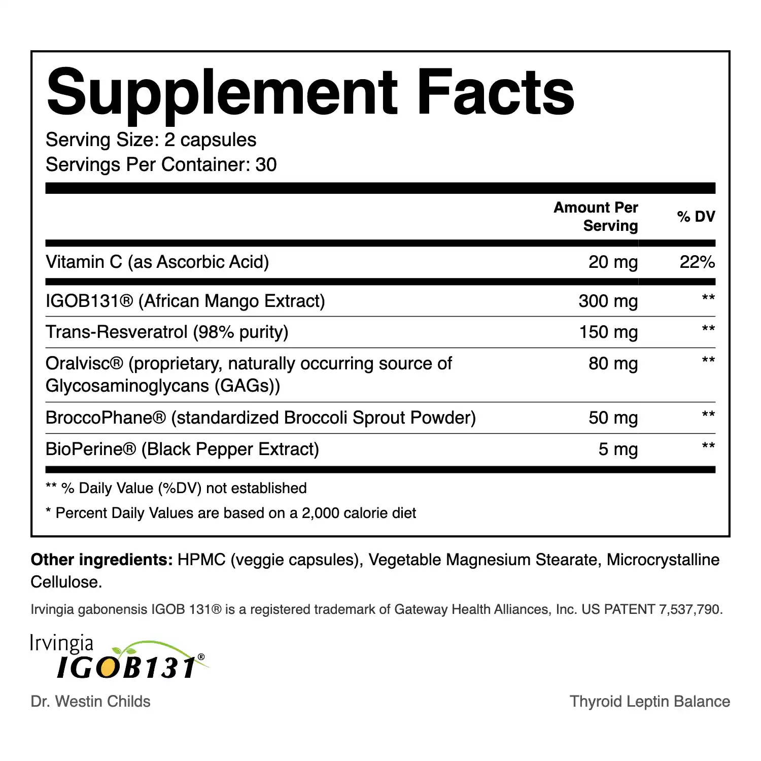 Thyroid Leptin Balance Supplement Facts